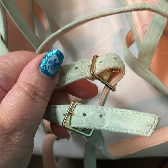 J. Crew Seafoam Green Suede Leather Strappy Heeled Sandals size 7 - Picture 11 of 16